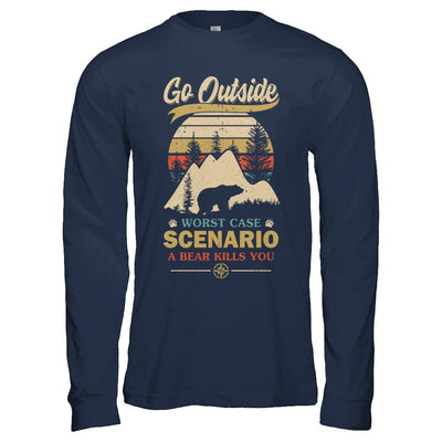 Vintage Go Outside Worst Case Scenario A Bear Kills You-T-Shirt & Hoodie-Long Sleeve T-Shirt-Navy