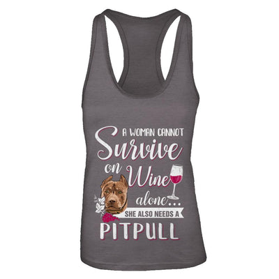 A Woman Can't Survive On Wine Alone Pit bull Dog-T-Shirt & Tank Top-Women's Ideal Racerback Tank-Dark Grey