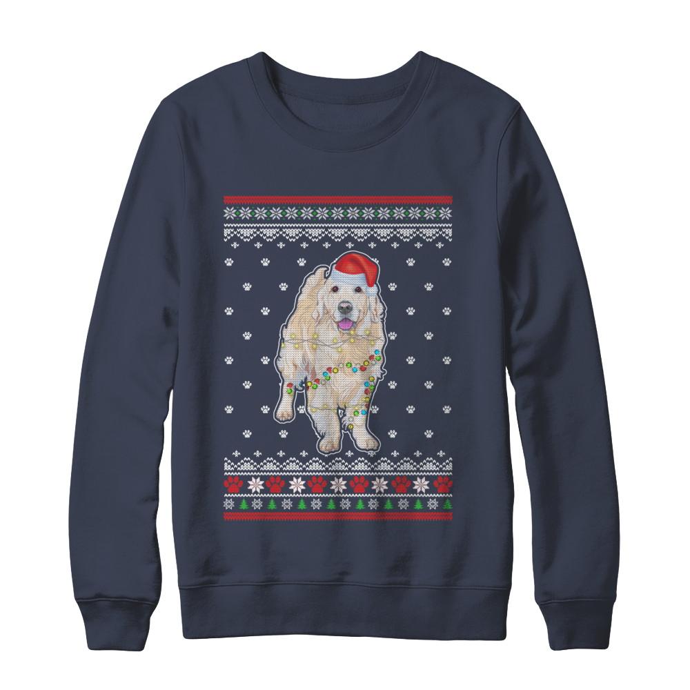 Golden Retriever Christmas Ugly Sweater Lights Dog Xmas Gift-T-Shirt & Sweatshirt-Crewneck Sweatshirt-Navy