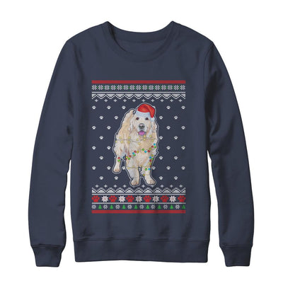Golden Retriever Christmas Ugly Sweater Lights Dog Xmas Gift-T-Shirt & Sweatshirt-Crewneck Sweatshirt-Navy