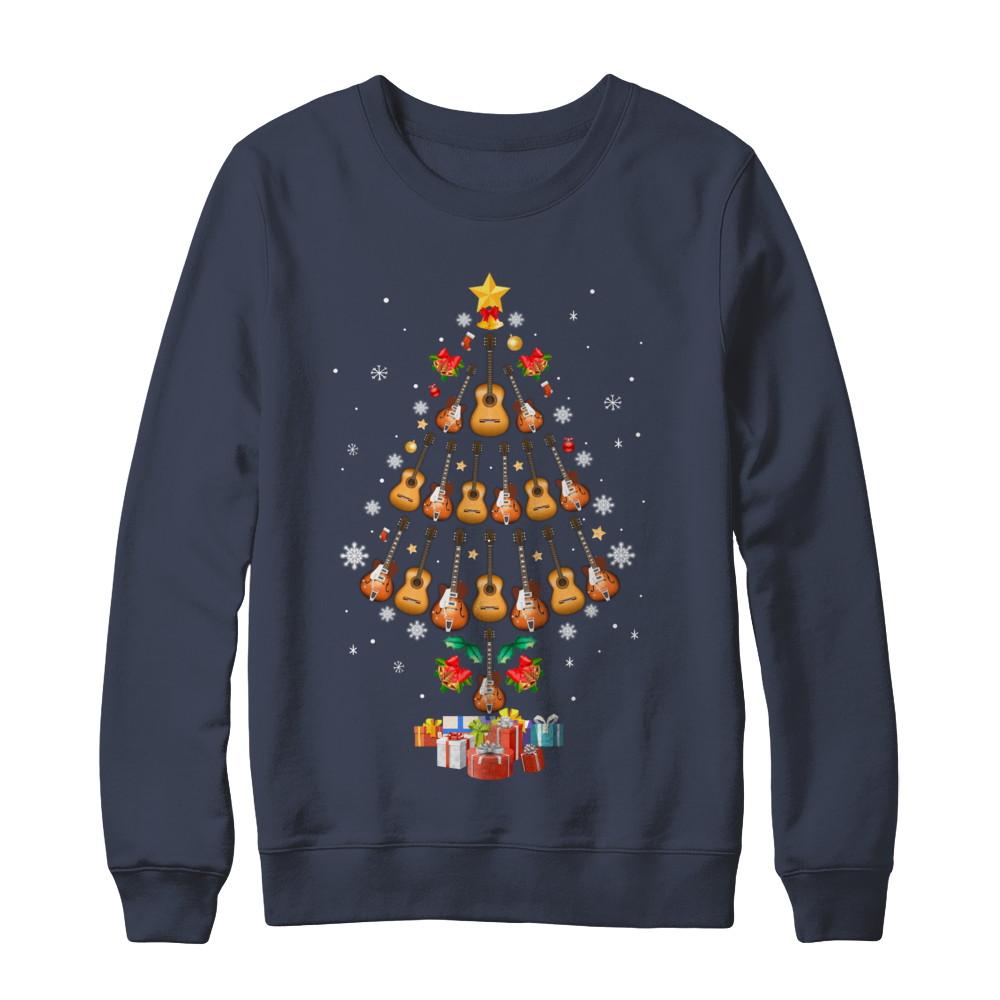 Music Guitar Christmas Tree Merry Xmas Gift-T-Shirt & Sweatshirt-Crewneck Sweatshirt-Navy