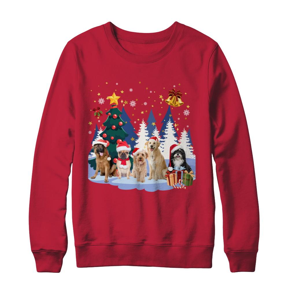 Cute Dogs Claus Christmas-T-Shirt & Sweatshirt-Crewneck Sweatshirt-Red