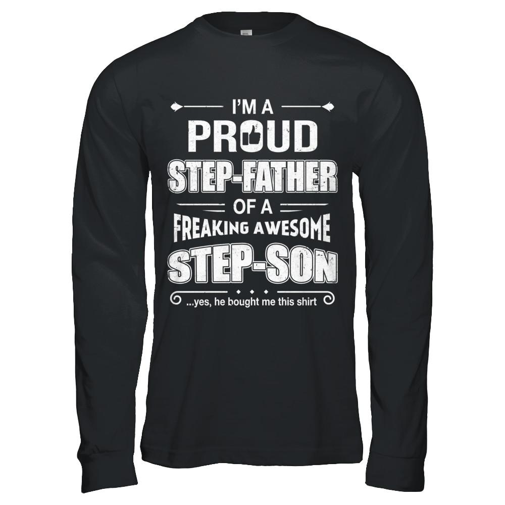 I'm A Proud Step-Father Of Awesome Step-Son Fathers Day-T-Shirt & Hoodie-Long Sleeve T-Shirt-Black