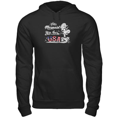 Mermaid In The Usa Flag-T-Shirt & Tank Top-Pullover Hoodie-Black