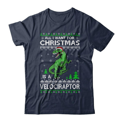 Funny Velociraptor Dinosaur Christmas Ugly Sweater-T-Shirt & Sweatshirt-Classic T-Shirt-Navy