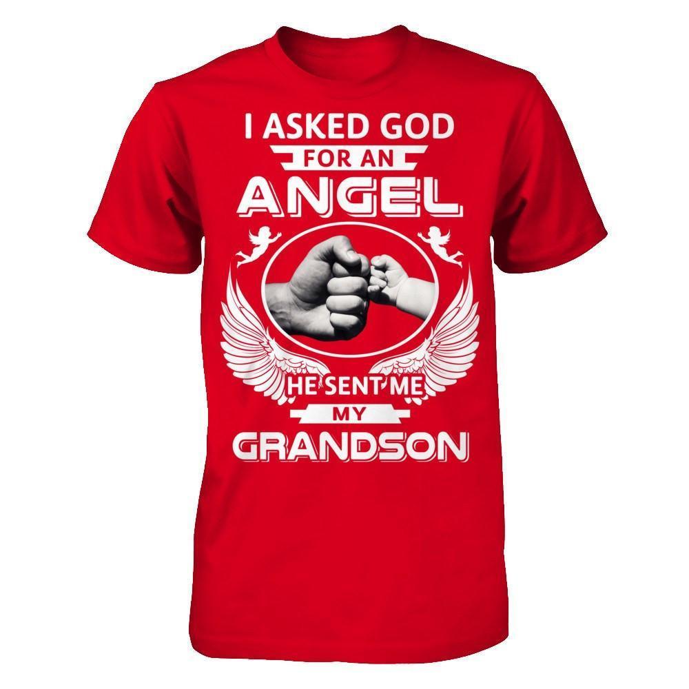 I Asked God For An Angel He Sent Me My Grandson-T-Shirt & Hoodie-Premium T-Shirt-Red