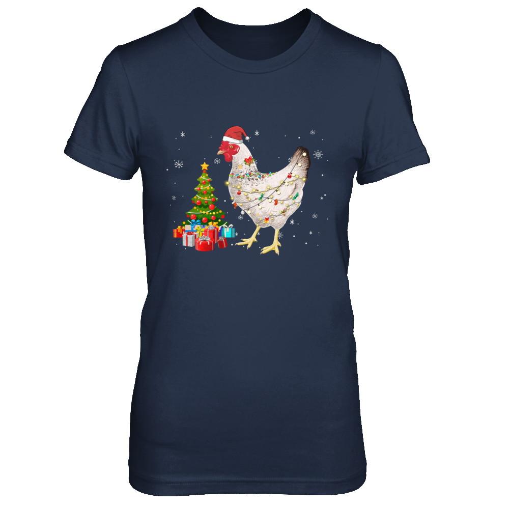 Vintage Chicken Merry Christmas Light Led-T-Shirt & Hoodie-Women's T-Shirt-Navy