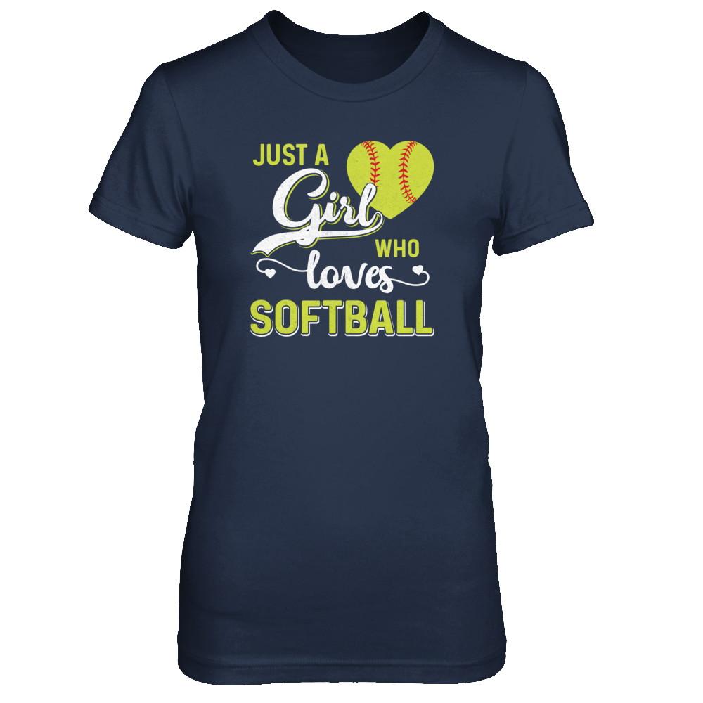 Just A Girl Who Loves Softball-T-Shirt & Tank Top-Women's T-Shirt-Navy
