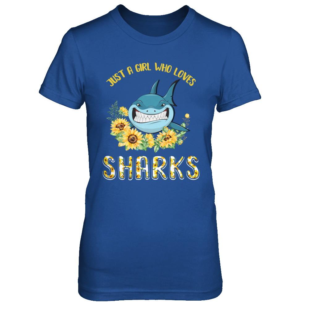 Just A Girl Who Loves Sharks And Sunflowers-T-Shirt & Hoodie-Women's T-Shirt-Royal