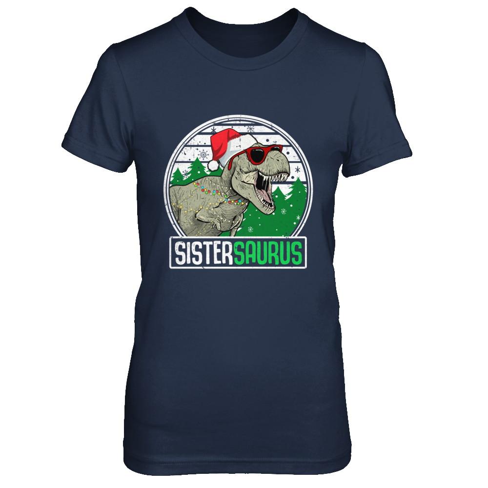 Sistersaurus Sister Dinosaur T-Rex Family Christmas-T-Shirt & Sweatshirt-Women's T-Shirt-Navy