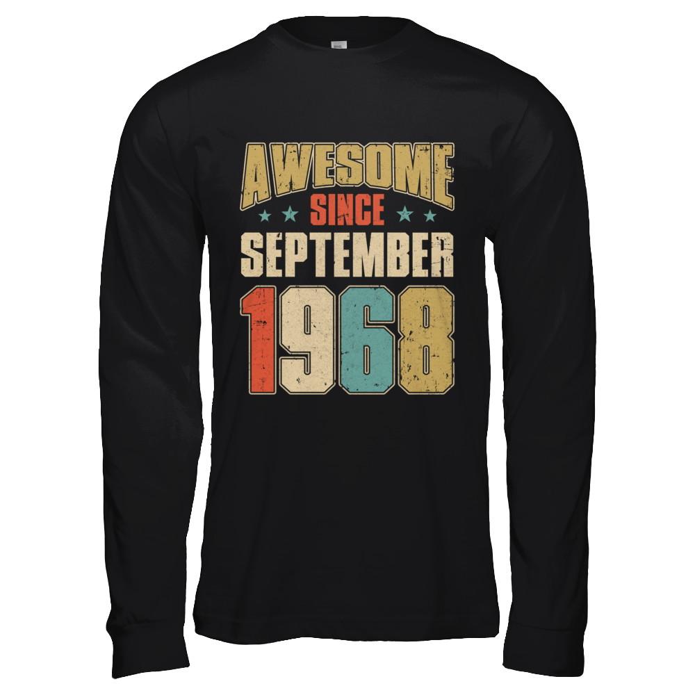 Vintage Retro Awesome Since September 1968 53th Birthday-T-Shirt & Hoodie-Long Sleeve T-Shirt-Black