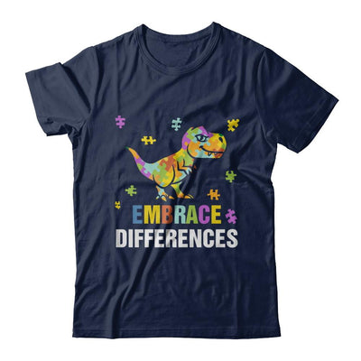 Autism Awareness Puzzle Piece Dinosaur Embrace Differences-T-Shirt & Hoodie-
