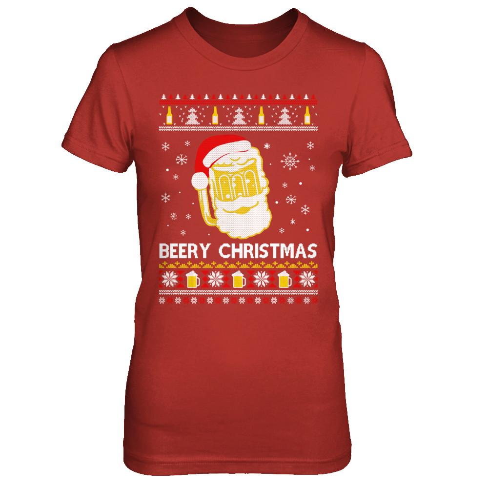 Beery Christmas Ugly Christmas Sweater Christmas Beer-T-Shirt & Sweatshirt-Women's T-Shirt-Red