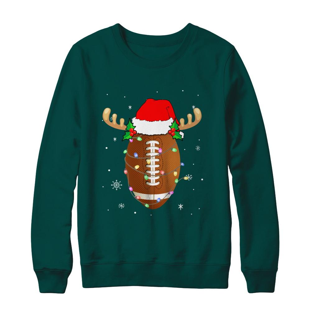 Santa Hat Football Reindeer Christmas Gifts-T-Shirt & Sweatshirt-Crewneck Sweatshirt-Deep Forest