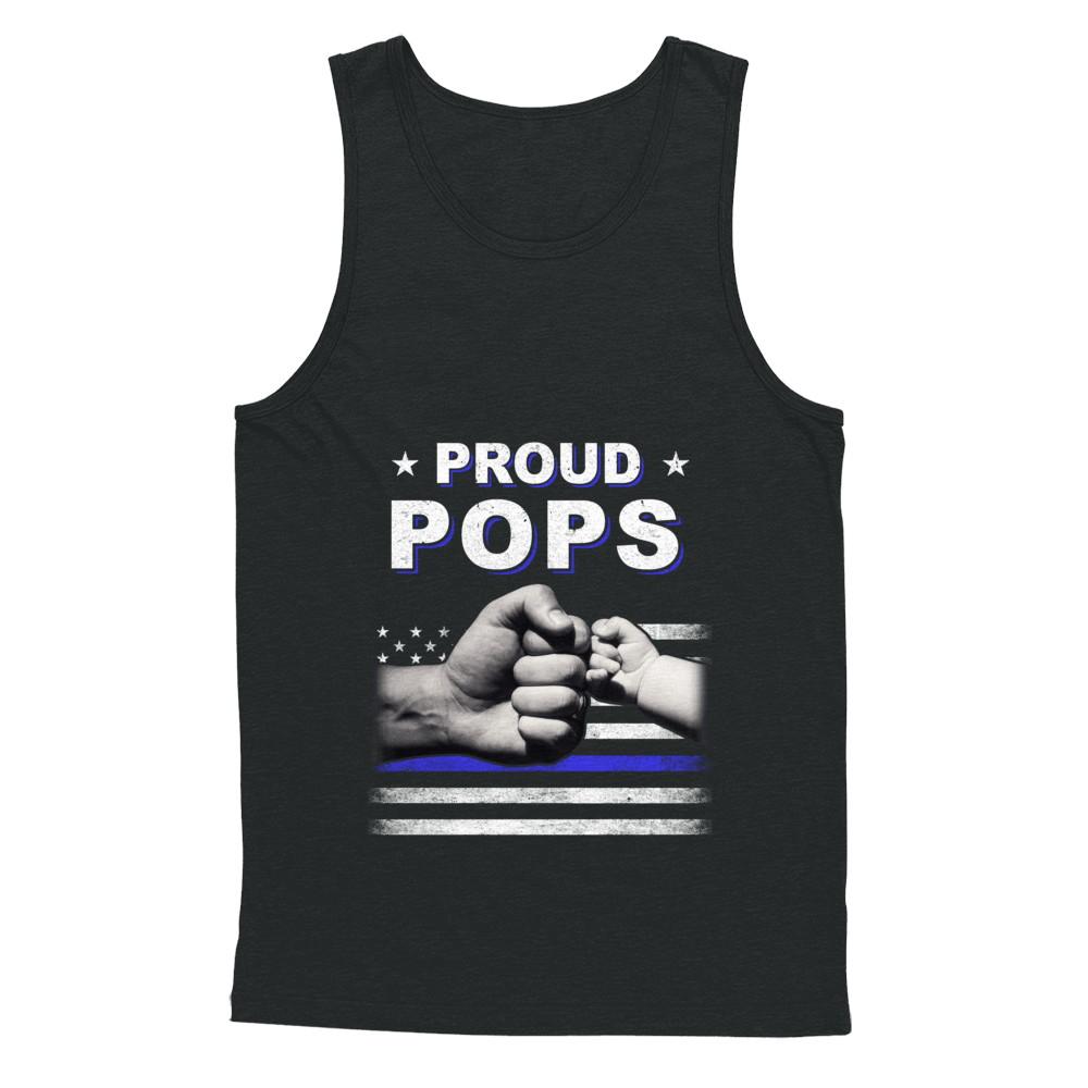 Proud Pops Police Thin Blue Line Flag Fathers Day-T-Shirt & Hoodie-Unisex Tank-Black