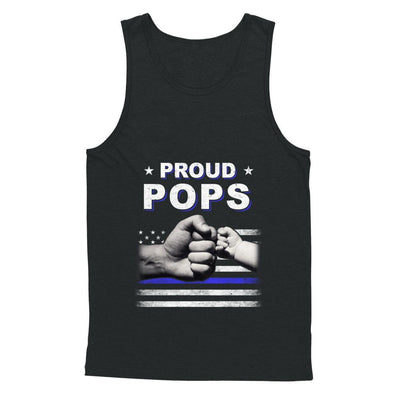 Proud Pops Police Thin Blue Line Flag Fathers Day-T-Shirt & Hoodie-Unisex Tank-Black