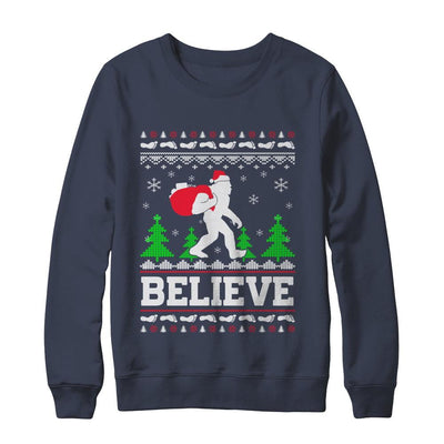 Christmas Believe Bigfoot Ugly Xmas Sweater-T-Shirt & Sweatshirt-Crewneck Sweatshirt-Navy