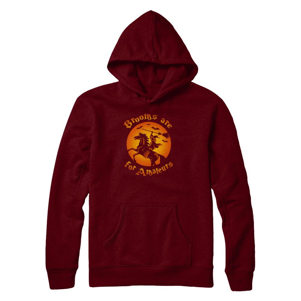 Brooms Are For Amateurs Funny Halloween Horse Riding-T-Shirt & Tank Top-Pullover Hoodie-Maroon