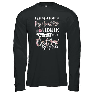 I Just Want Peace In My Heart A Cat By My Side Funny Cat-T-Shirt & Tank Top-Long Sleeve T-Shirt-Black