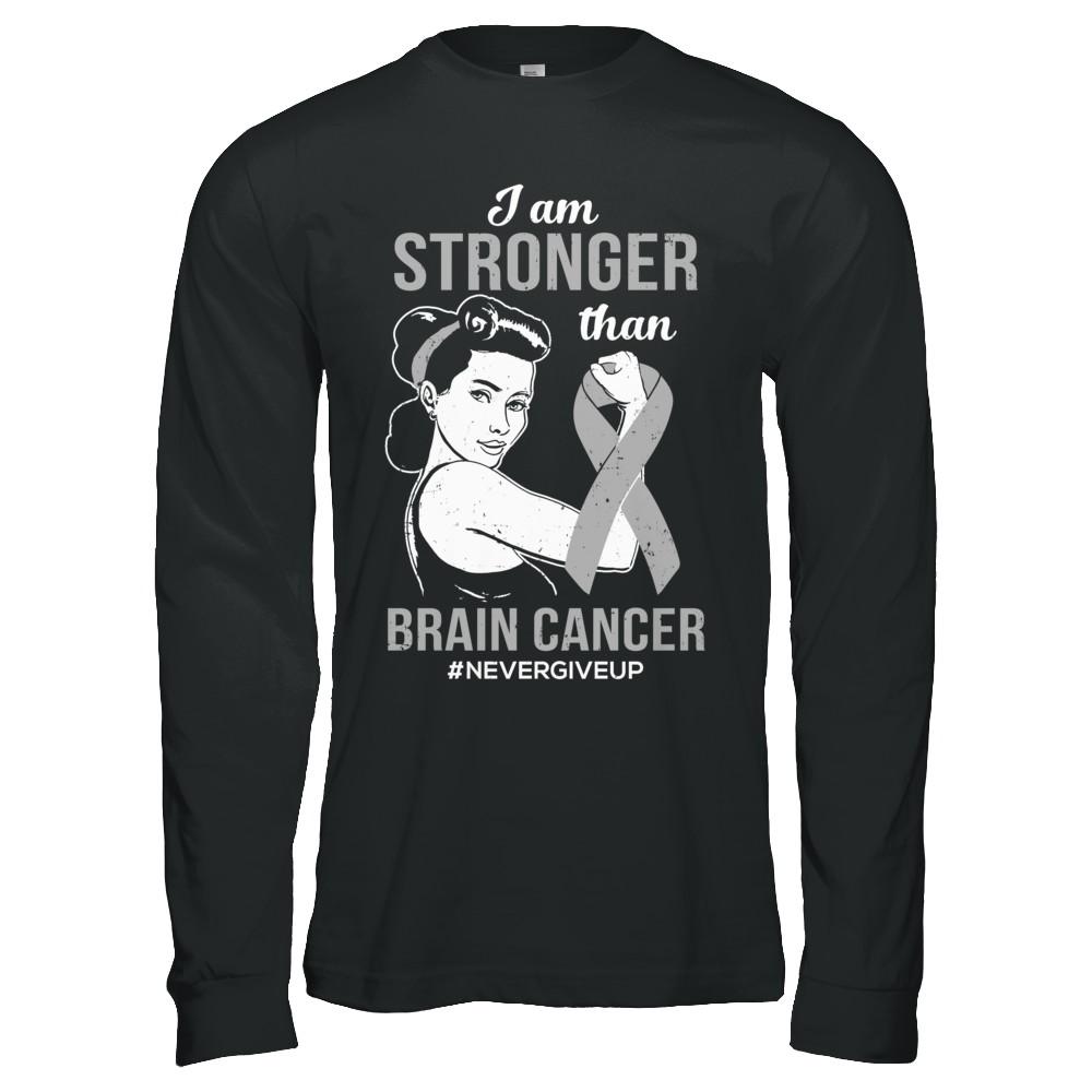 I Am Stronger Than Brain Cancer Awareness Support-T-Shirt & Hoodie-Long Sleeve T-Shirt-Black