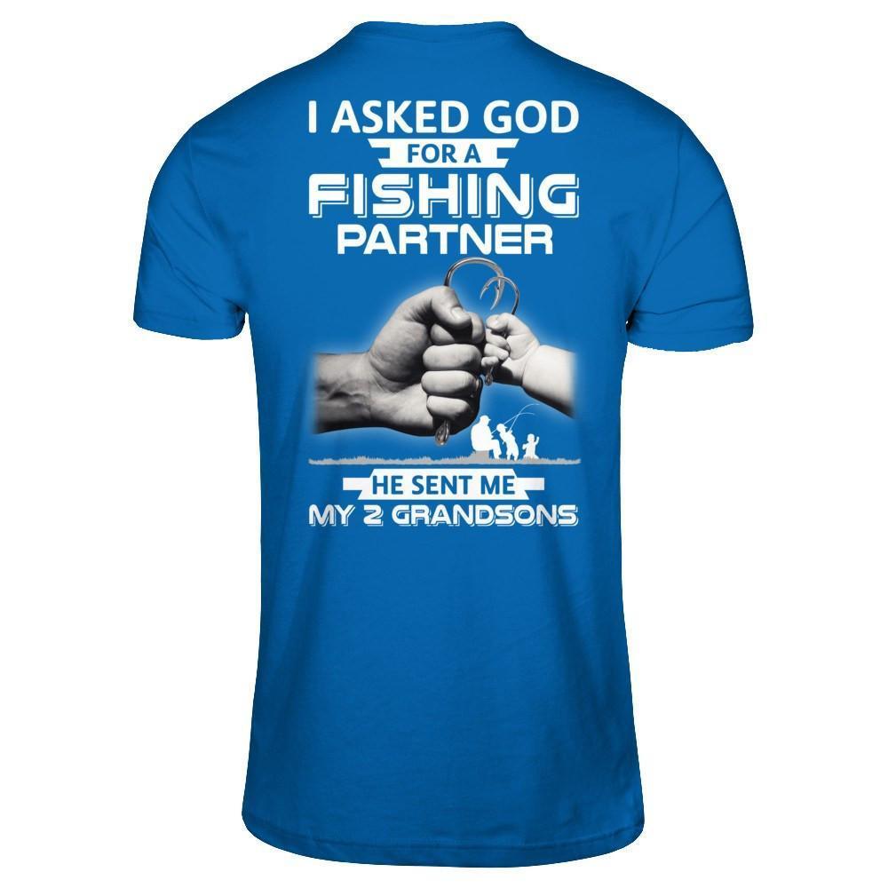 I Asked God For A Fishing Partner He Sent Me My Two Grandsons-T-Shirt & Hoodie-Classic T-Shirt-Royal
