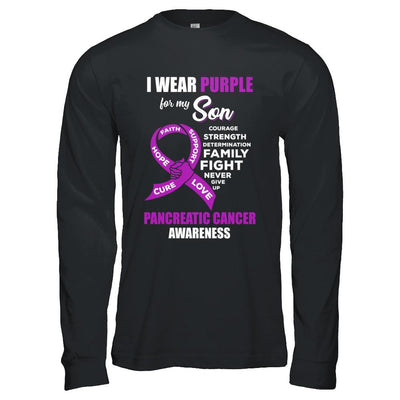 Pancreatic Cancer I Wear Purple For My Son Dad Mom-T-Shirt & Hoodie-Long Sleeve T-Shirt-Black