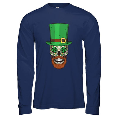 Sugar Skull Leprechaun St Patricks Day-T-Shirt & Hoodie-Long Sleeve T-Shirt-Navy