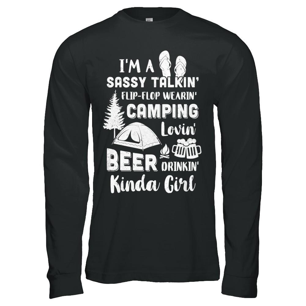 Sassy Talking Flip-Flop Camping Beer Kinda Girl-T-Shirt & Hoodie-Long Sleeve T-Shirt-Black