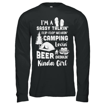 Sassy Talking Flip-Flop Camping Beer Kinda Girl-T-Shirt & Hoodie-Long Sleeve T-Shirt-Black