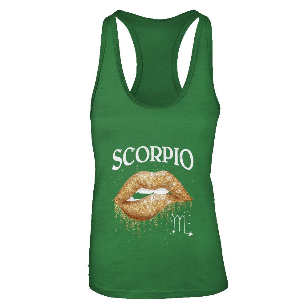 Scorpio Zodiac October November Birthday Gift Golden Lipstick-T-Shirt & Tank Top-Women's Ideal Racerback Tank-Kelly Green
