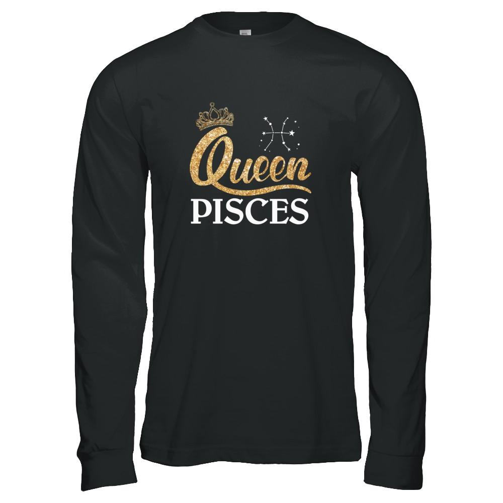 Queen Pisces Zodiac February March Birthday Gift-T-Shirt & Tank Top-Long Sleeve T-Shirt-Black