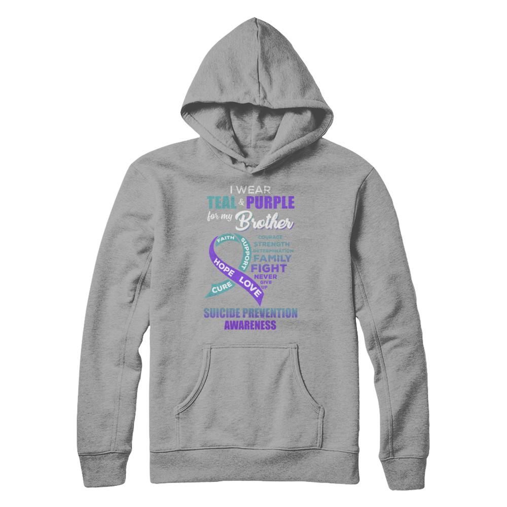Suicide Prevention I Wear Teal Purple For My Brother-T-Shirt & Hoodie-Pullover Hoodie-Light Steel