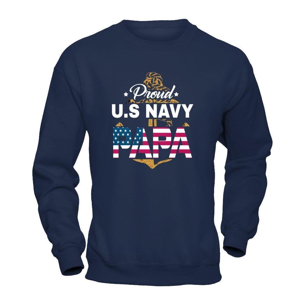 Proud US Navy Papa-T-Shirt & Hoodie-Crewneck Sweatshirt-Navy