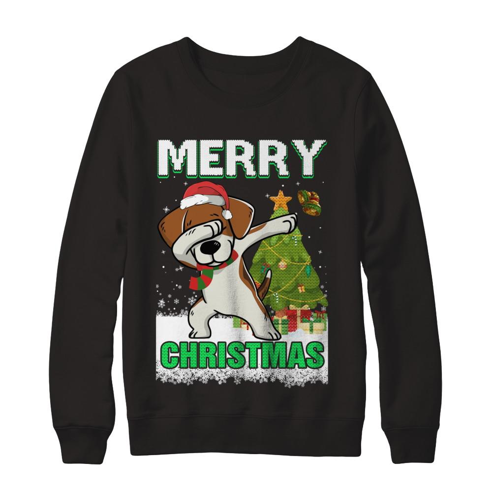 Cute Beagle Claus Merry Christmas Ugly Sweater-T-Shirt & Sweatshirt-Crewneck Sweatshirt-Black