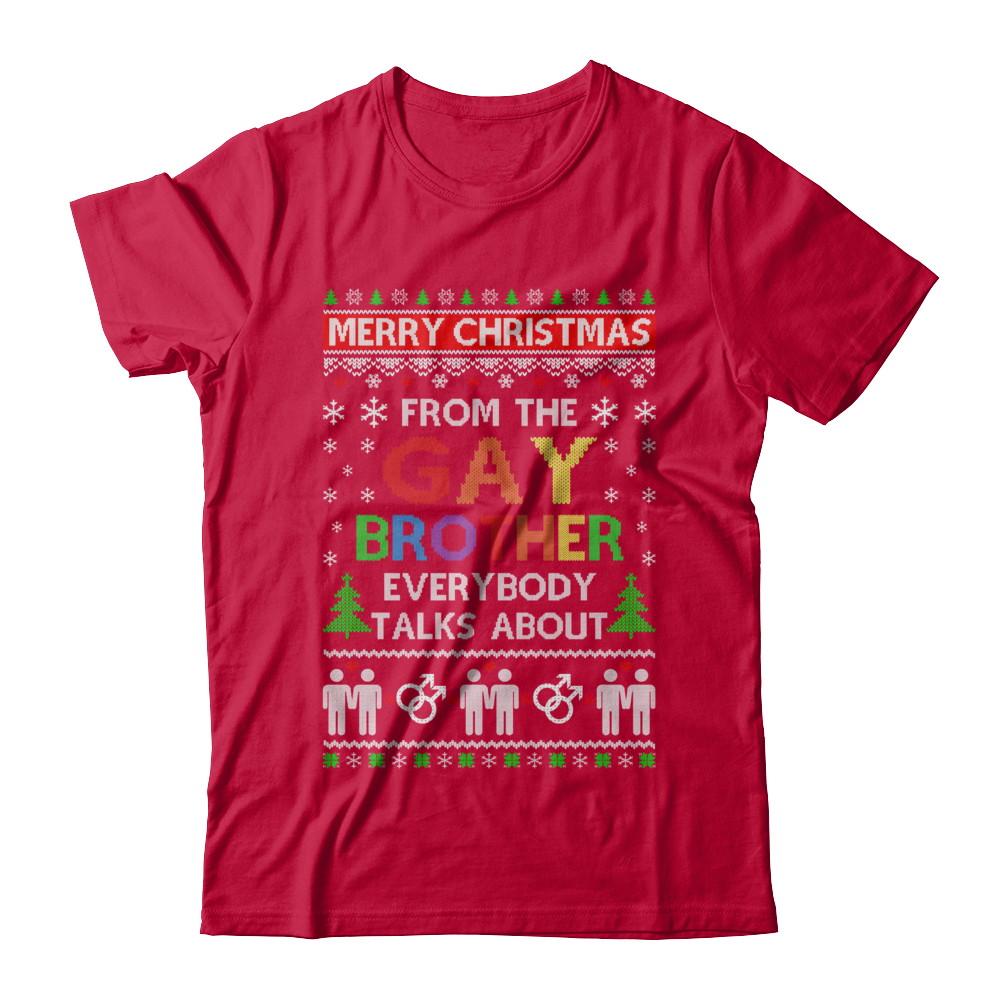 LGBT Merry Christmas From Gay Brother Ugly Christmas Sweater-T-Shirt & Sweatshirt-Classic T-Shirt-Red