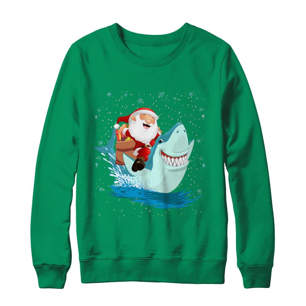 Santa Claus Riding Shark Christmas Xmas Gift-T-Shirt & Sweatshirt-Crewneck Sweatshirt-Irish Green