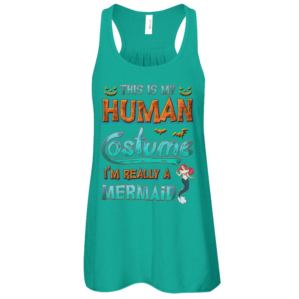 Mermaid Halloween My Human Costume I'm Really A Mermaid-T-Shirt & Tank Top-Women's Flowy Racerback Tank-Kelly