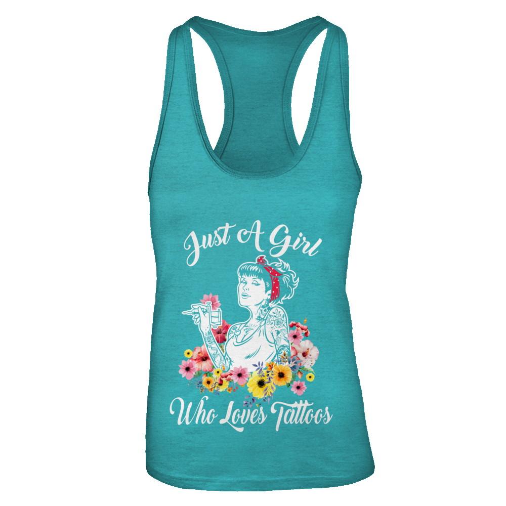 Just A Girl Who Loves Tattoos-T-Shirt & Tank Top-Women's Ideal Racerback Tank-Tahiti Blue