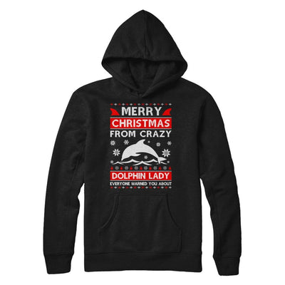 Merry Christmas From Crazy Dolphin Lady Sweater-T-Shirt & Sweatshirt-Pullover Hoodie-Black