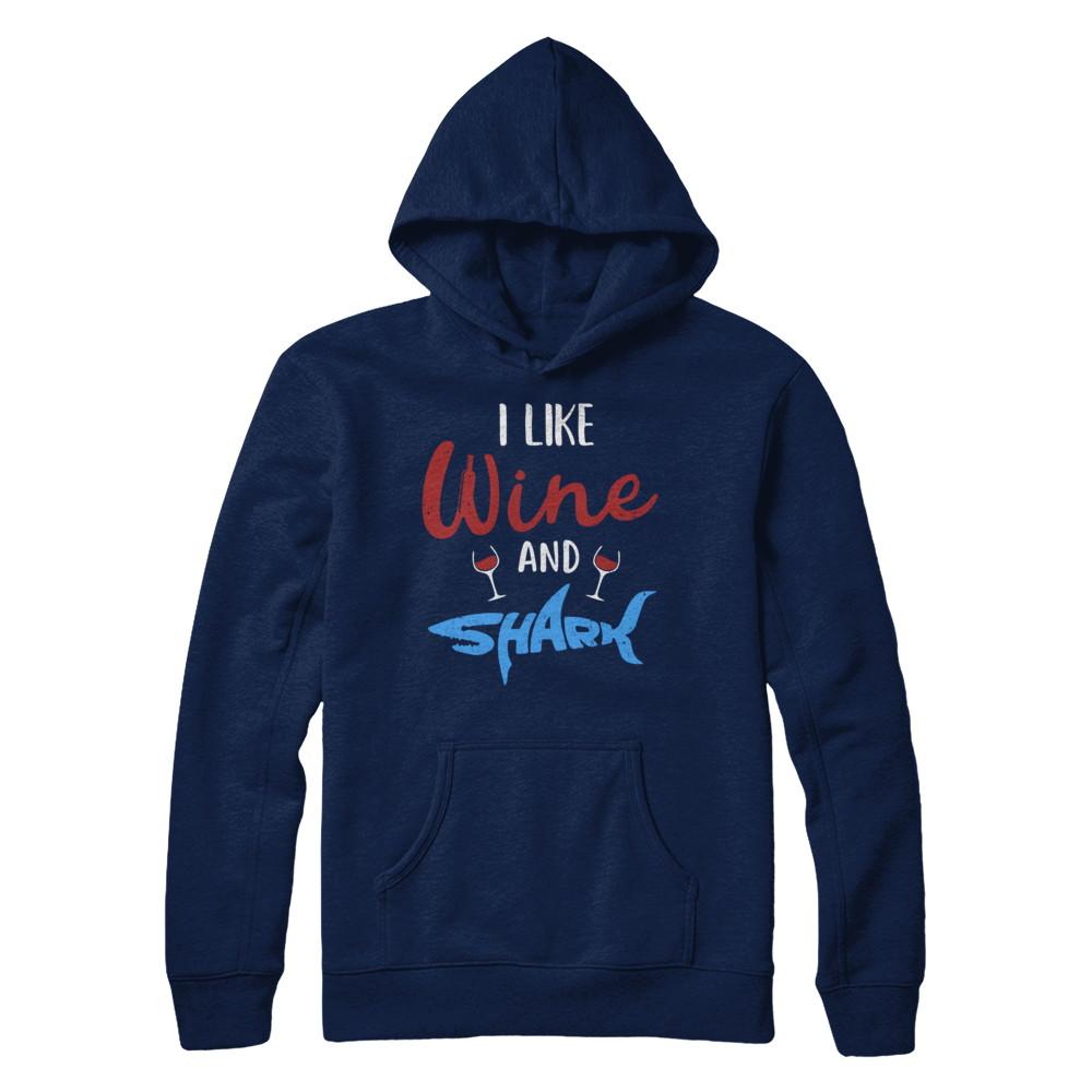 Funny Ocean I Like Wine And Sharks Gift-T-Shirt & Hoodie-Pullover Hoodie-Navy