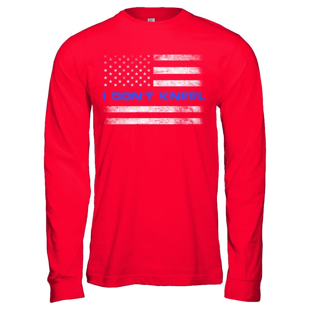 I Don't Kneel Thin Blue Line Patriotic Police-T-Shirt & Hoodie-Long Sleeve T-Shirt-Red