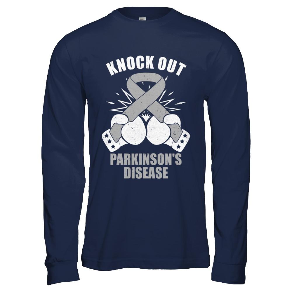 Boxing knock out Parkinson's Disease Awareness Support-T-Shirt & Hoodie-Long Sleeve T-Shirt-Navy