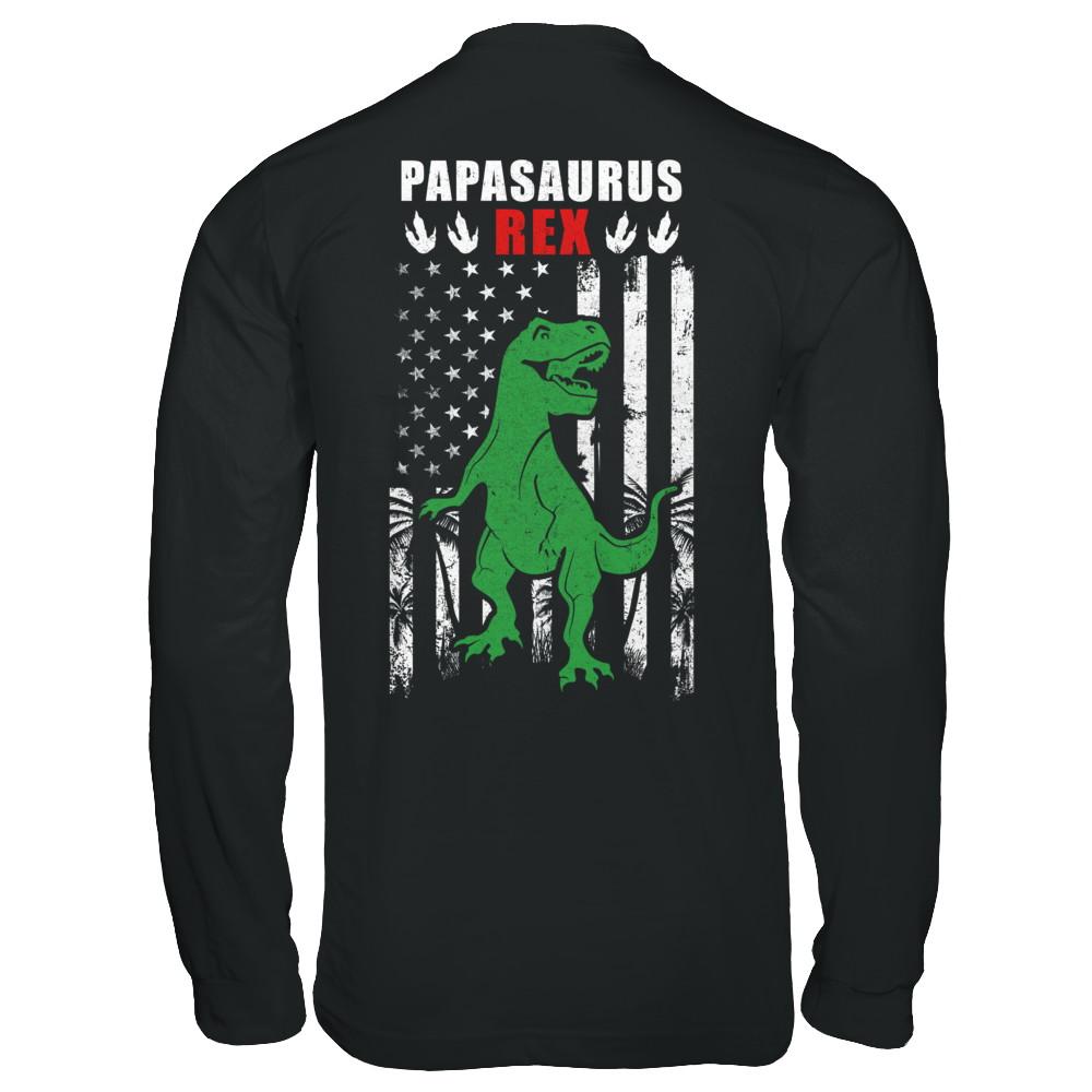 PapaSaurus Papa Dinosaur Rex American Flag Fathers Day-T-Shirt & Hoodie-Long Sleeve T-Shirt-Black