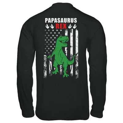 PapaSaurus Papa Dinosaur Rex American Flag Fathers Day-T-Shirt & Hoodie-Long Sleeve T-Shirt-Black