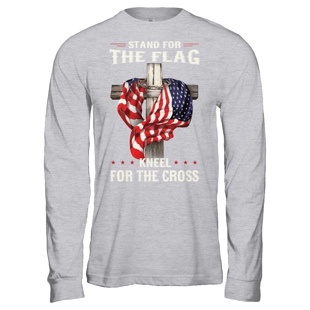 Stand For The Flag Kneel For The Cross-T-Shirt & Hoodie-Long Sleeve T-Shirt-Sport Grey