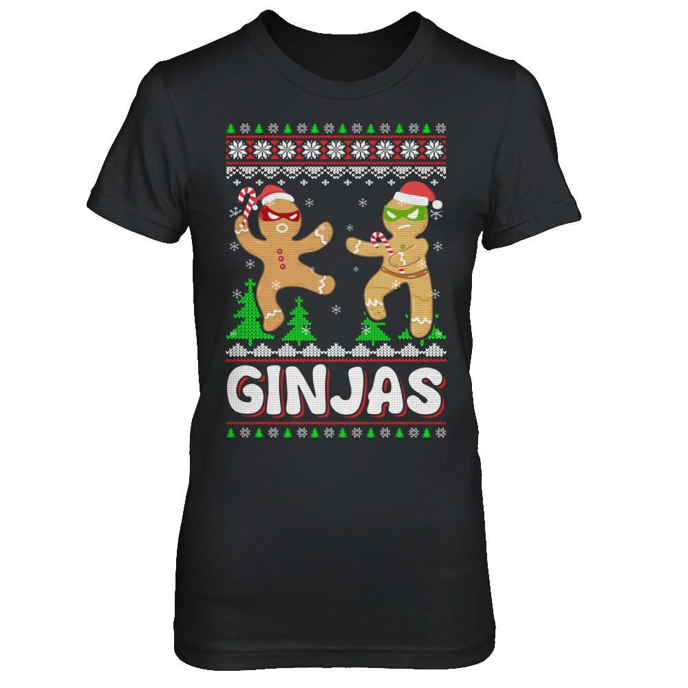 Ginjas Gingerbread Ninjas Funny Ugly Christmas Sweater-T-Shirt & Sweatshirt-Women's T-Shirt-Black