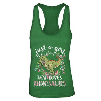 Saurus Just A Girl That Loves Dinosaurs T-Rex Gift-T-Shirt & Tank Top-Women's Ideal Racerback Tank-Kelly Green