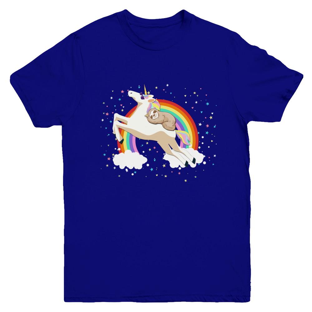 Funny Sloth Riding Unicorn Lover Youth-Youth Shirt-Youth T-Shirt-Navy