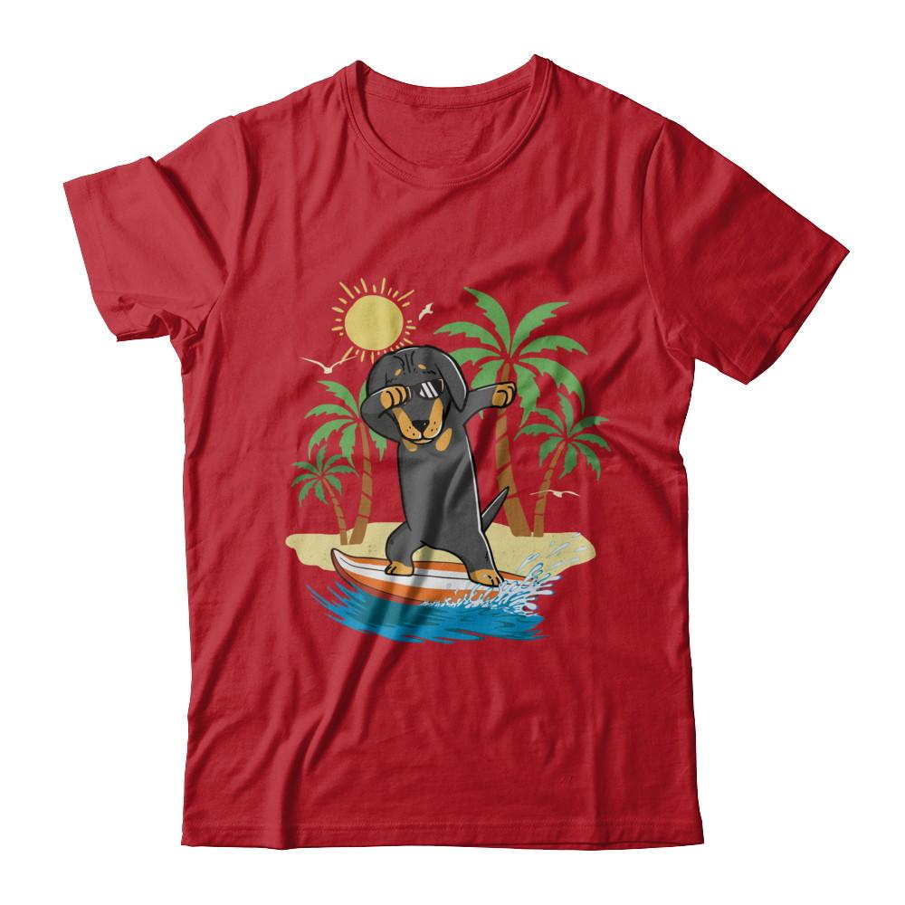 Summer Vacation Dabbing Dachshund Surfing Surfboard Gift-T-Shirt & Hoodie-Classic T-Shirt-Red