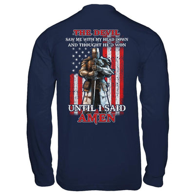 Knight American The Devil Saw Me With My Head Down Veteran-T-Shirt & Hoodie-Long Sleeve T-Shirt-Navy